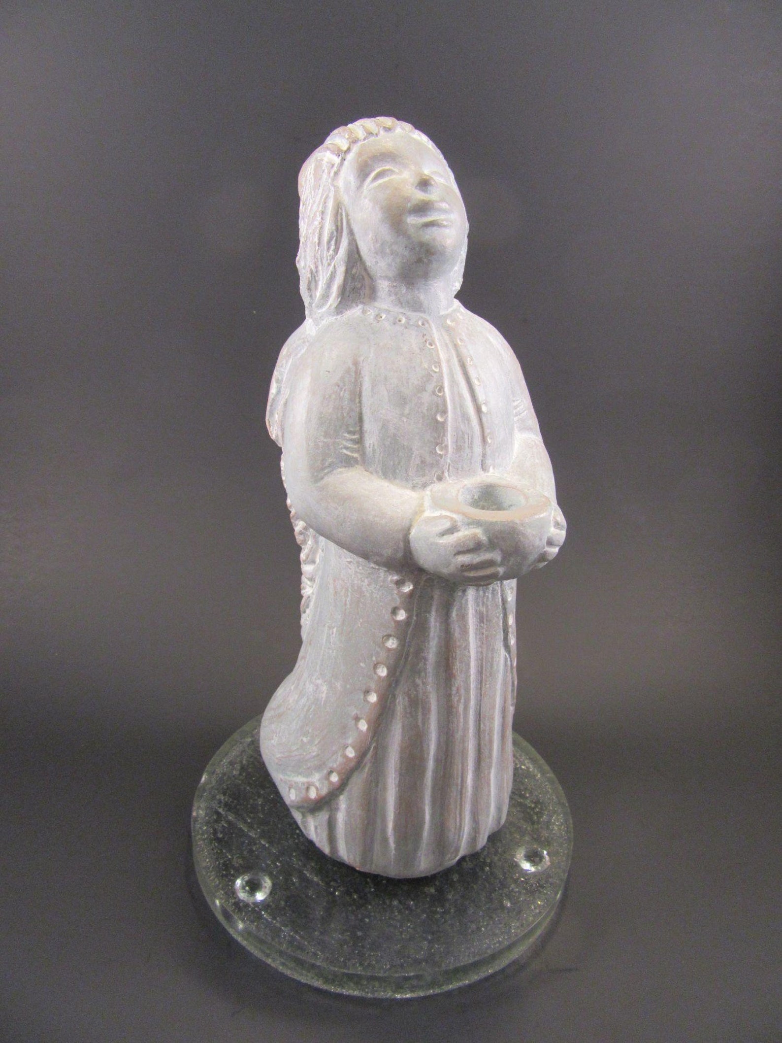 Signed Isabel Bloom 1996 Angel Girl With Bowl Cement Statue Etsy