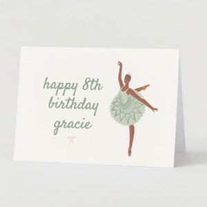 Modern Ballerina Birthday Card Template, Pink & Green Ballet Dancer Card, Editable Printable or digital Card, DIGITAL DOWNLOAD
