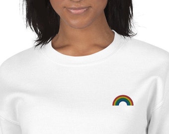 Embroidered Rainbow Sweatshirt | Minimalist Aesthetic Sweater | Simple Rainbow Unisex Sweatshirt