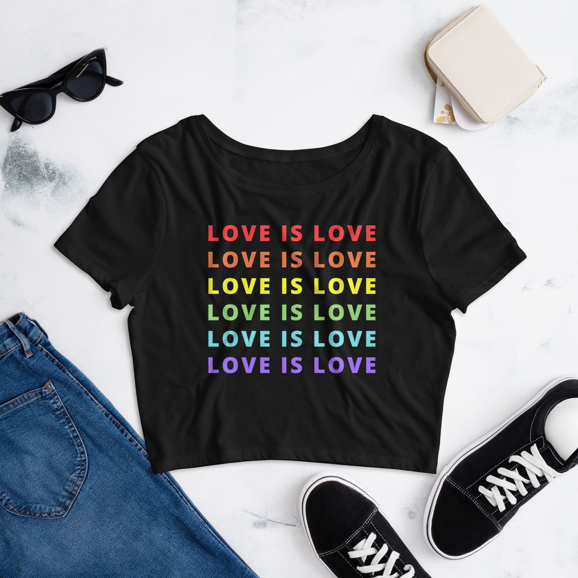 Love is Love Rainbow Croptop | Rainbow Pride Crop Tee | Slim Fit