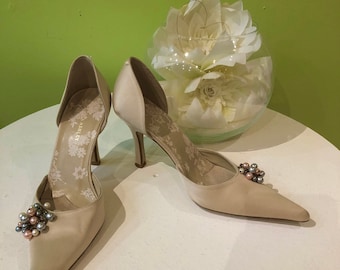 Escarpins Talons Compensés Laura Ashley Champagne Argent - Taille 9.5 US - Neufs Avec Boîte