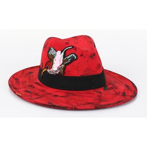 Red Hat - Unisex Hat, Fedora Hats, Cotton Hats, Handmade Hats, Festival Hat, Great Gift