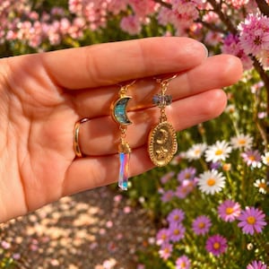 Celestial Mismatch Earrings | Moon & Star Gold Earrings | Crystal Moon Earrings | Whimsical Asymmetrical Jewelry | Handmade Gift for Her