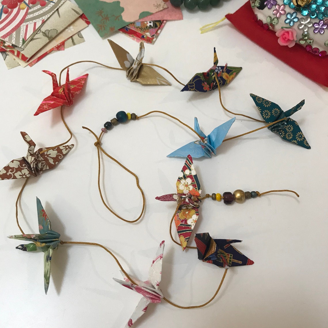 Mini Origami Crane Vertical Garland Etsy
