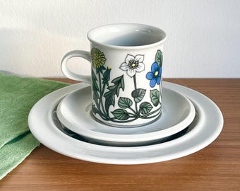 Arabia Finland FLORA tall coffee cup, saucer and cake plate