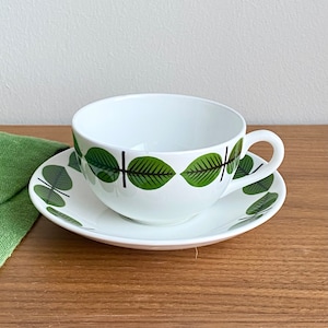 6 Assiettes Dîner Berså – Stig Lindberg – Gustavsberg – Feuilles Vertes – 1950s