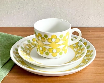 ¡Raro! Taza de café, platillo y plato para pastel ANNA amarillos de Arabia Finland