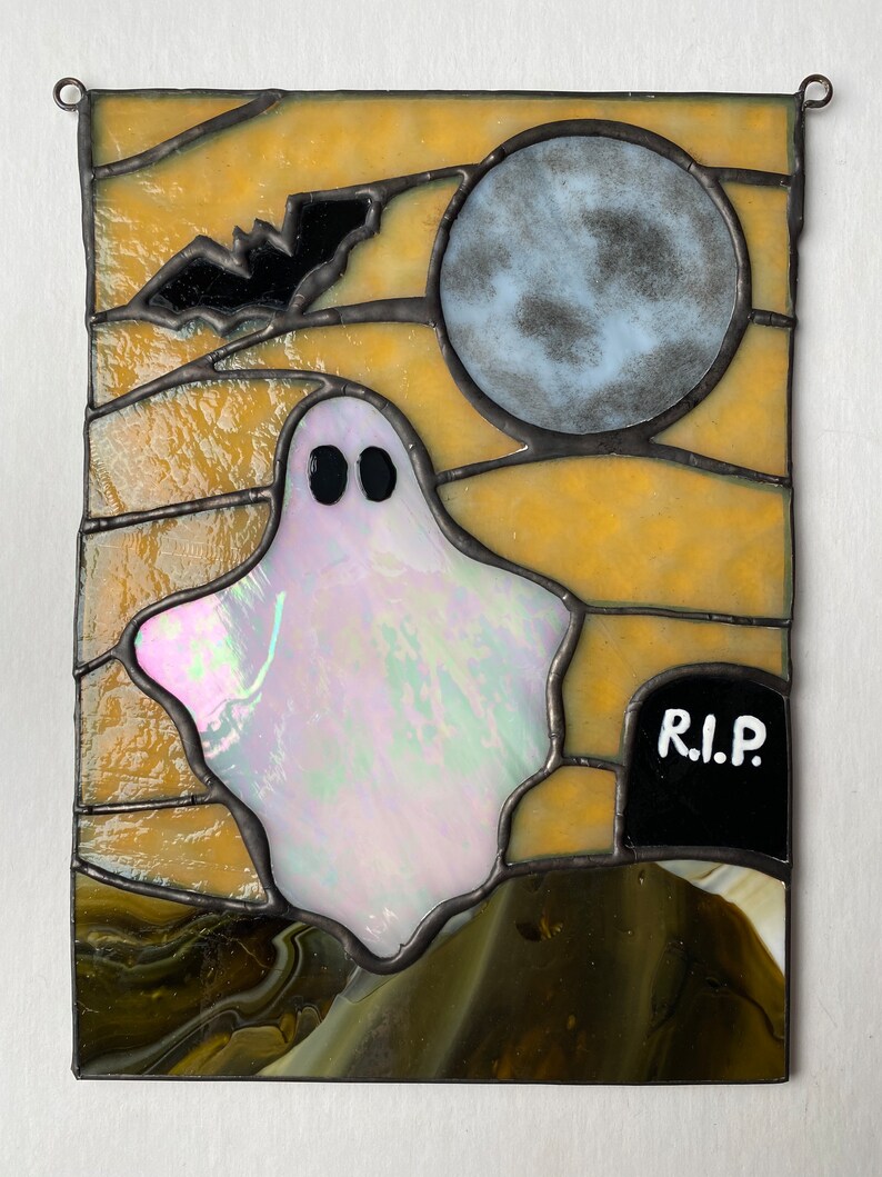 Ghost in Graveyard Stained Glass Panel Etsy