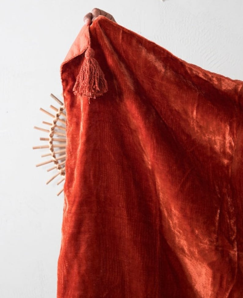 Luxury Crushed Rust Velvet Throw Blanket With Tassels Soft Etsy