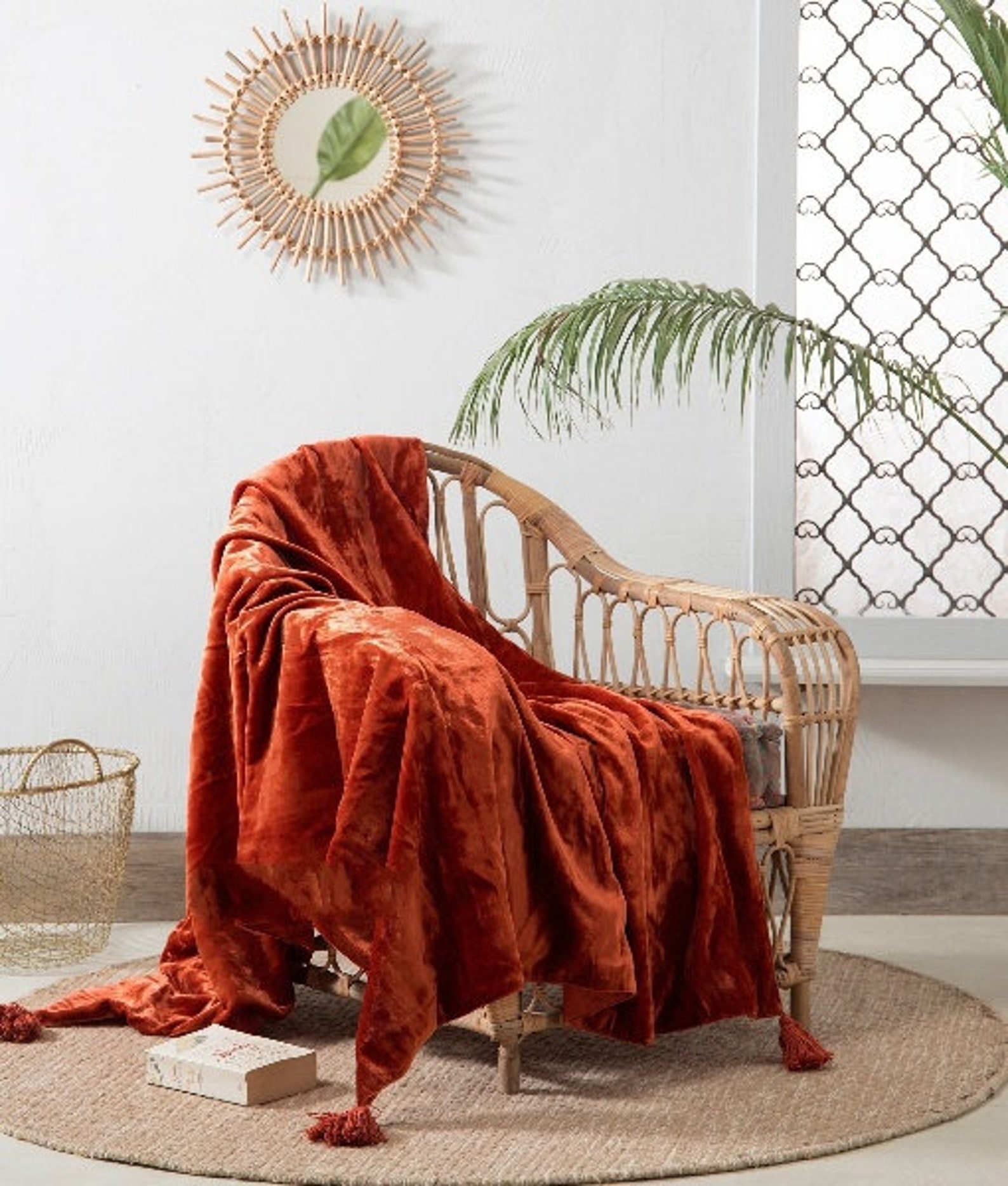 Luxury Crushed Rust Velvet Throw Blanket With Tassels Soft Etsy