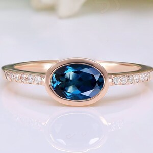 AAA London Blue Topaz Bezel Ring 14K Rose Gold Plated Solitaire Women's Ring Statement Anniversary Promise Birthday Gift For Her Dainty Ring