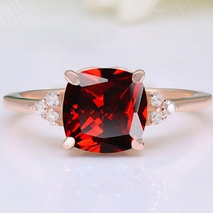 Natuurlijke rode granaat edelsteen verloving bruiloft bruidsring mooi kussen granaat solitaire statement gouden ring voorstel cadeau voor liefde