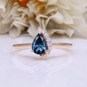 Teardrop London Blue Topaz Art Deco Cluster Gold Ring Beautiful Topaz Birthstone Statement Women Ring Birthday Anniversary Gift For Wife