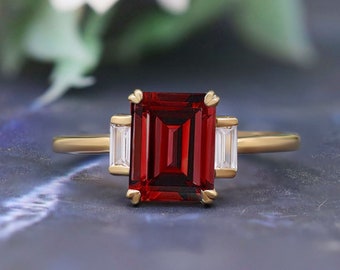 Bague de fiançailles grenat rouge 9 x 7 mm, alliance grenat rouge AAA taille émeraude, pierre de naissance de janvier, bague de promesse, cadeau pour l'amour, bague de mariée