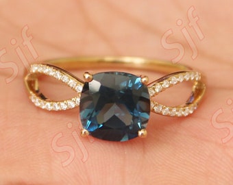Cushion Cut London Blue Topaz Wedding Ring, Gift For Wife, London Blue Topaz Engagement Ring, Proposal Ring For Her, Bridesmaid Ring