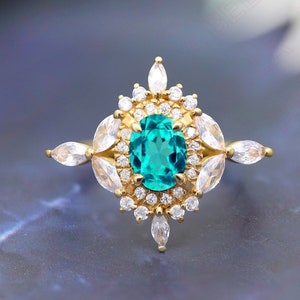 Lab Grown Paraiba Tourmaline Wedding Gold Ring, Tourmaline Moissanite Halo Gold Ring, Tourmaline Engagement Gold Ring for Woman Gift for her