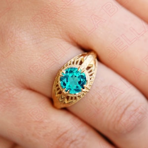 Round 7.00mm Paraiba Tourmaline Engagement Ring, Art deco Bridal Ring, Beautiful Wedding Proposal Ring For Women, Birthstone Ring For Her