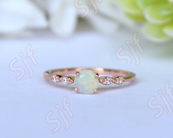 Engagement Ring For Her |Natural Ethiopian Opal Wedding Ring |Round Stone Ring | Gift For Bridal |Moissanite Fine Ring |Gift For Birthday.