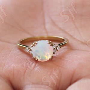 Gorgeous Round 8.00mm Natural Opal Engagement Ring, Beautiful Solitaire Ring For Women, Gift For Love, October Birthstone Ring, Bridal Ring