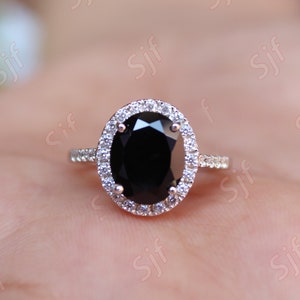 Black Onyx Ring, Natural Black Onyx Wedding Bridal Ring, Antique Halo Anniversary Ring, Art deco Proposal Ring For Her,Vintage Ring For Love
