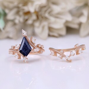Natürliche Drachenform Blauer Sandstein 14K Rose Gold 925 Silber Brautring-Set Ehering-Set Verlobungsring-Set Versprechensringe-Set für sie
