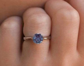 Round 7.00mm Alexandrite Engagement Ring, June Birthstone Ring, Solitaire Ring For Her, Round Stone Women's Ring, Gift For Wife Anniversary.