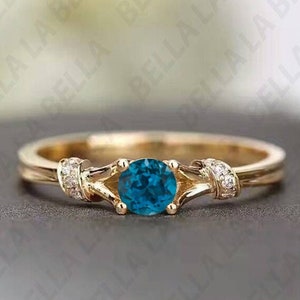 Natural London Blue Topaz Engagement Gold Ring, 14K Solid Gold Wedding Ring, Antique Split Shank Blue Topaz Gold Ring, Gift for Anniversary