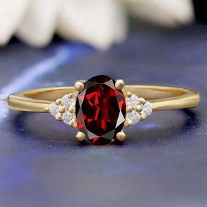 Unique Oval 7x5mm Natural Red Garnet Engagement Gold Ring, Gift For Her, Beautiful Gold Solitaire Ring,Diamond Gold Birthstone Ring For WIfe image 1
