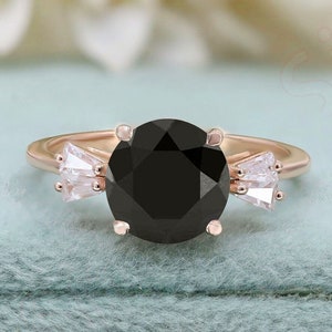 Round Black Onyx Rose Gold Plated Silver Ring Gift For Mother Beautiful Solitaire Anniversary Handmade Ring Promise Ring For Love Gift