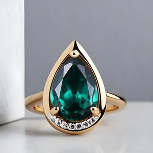 Pear Emerald Wedding Bridal Ring 14K Gold Engagement Ring Statement Ring Beautiful Promise Ring Silver Anniversary Rings Birthday Gift