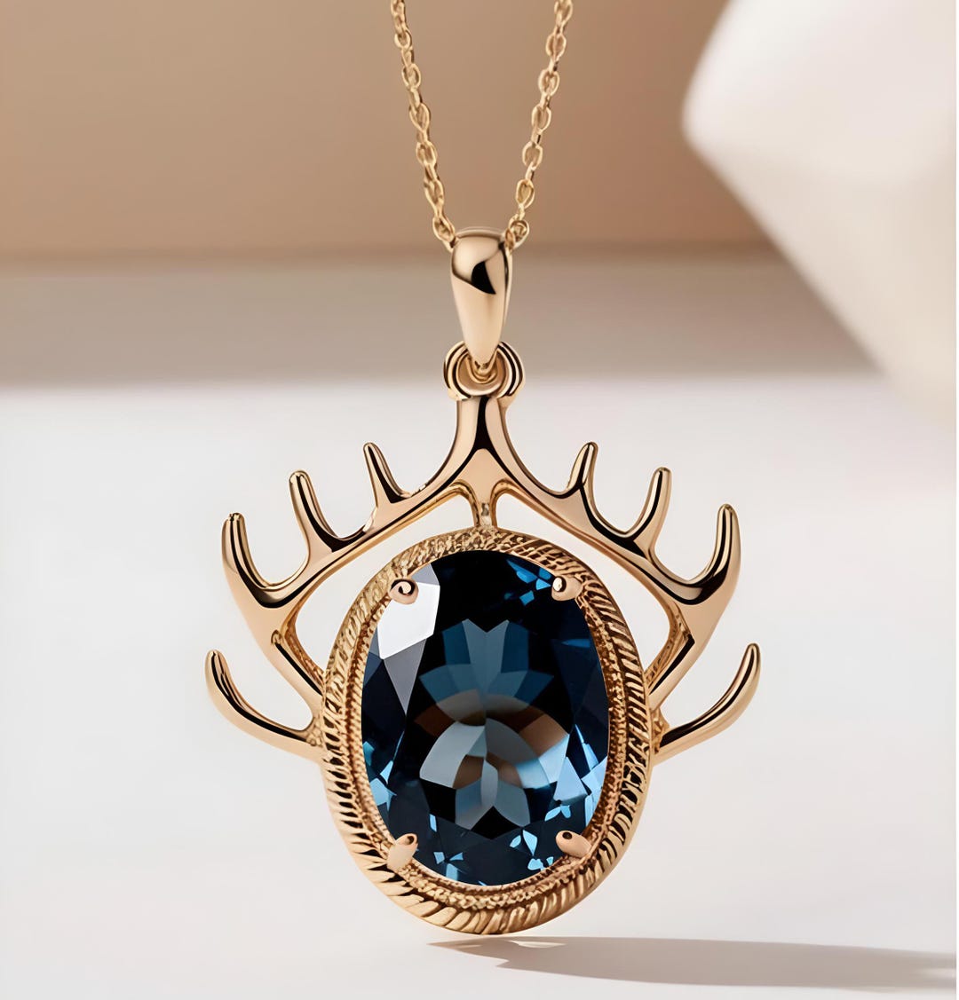 Oval London Blue Topaz Necklace With 18" Cable Chain 925 Silver 14K ...
