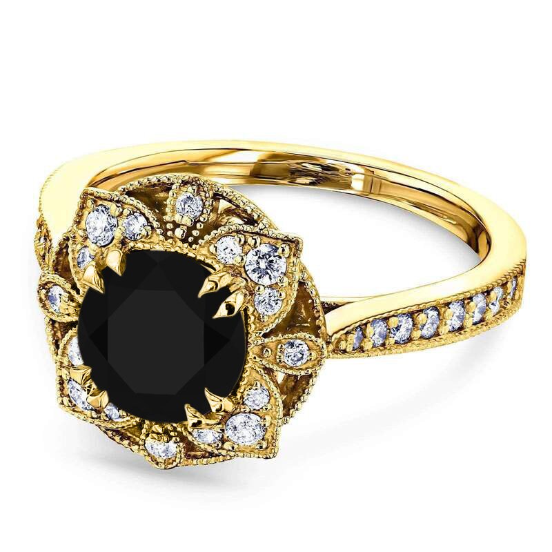 Natural Black Onyx Engagement Ring Art Deco Wedding Ring | Etsy