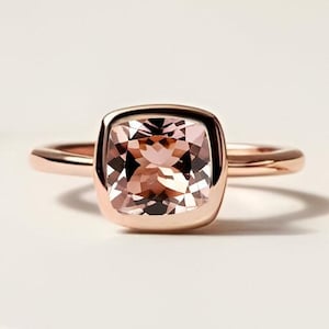 Cushion Peach Morganite 925 Silver 14K Rose Gold Plated Engagement Wedding Ring Bridal Ring Promise Ring Statement Ring Graduation Gift