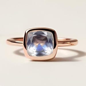 Cushion Shape Moonstone Wedding Ring Solitaire Ring Promise Ring 925 Silver 14K Rose Gold Ring Birthday Gift For Love Engagement Ring