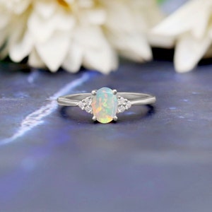 Natural Opal Ring 14k Gold Ring october Birthstone Ring Stunning Oval ...