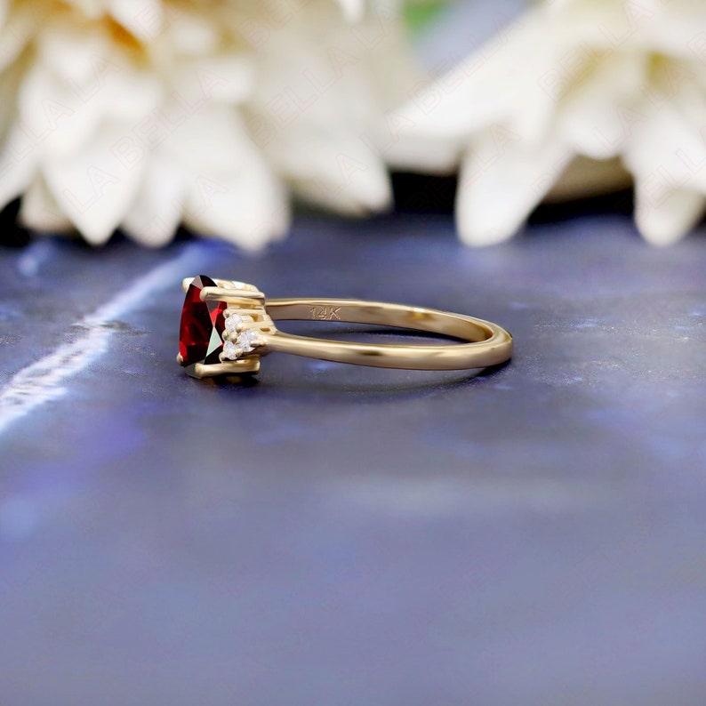 Unique Oval 7x5mm Natural Red Garnet Engagement Gold Ring, Gift For Her, Beautiful Gold Solitaire Ring,Diamond Gold Birthstone Ring For WIfe image 8
