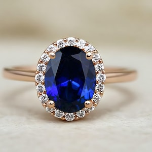 925 Silber 14K Rosegold Blauer Saphir Ring Verlobungsring Hochzeitsring Brautring Halo Ring Versprechensring Jubiläum Geschenk für die Liebe