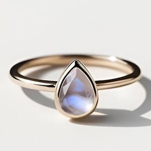 Pear Moonstone Ring 925 Silver 14K Rose Gold Ring Engagement Ring Wedding Ring Solitaire Ring Promise Ring Anniversary Birthday Gift