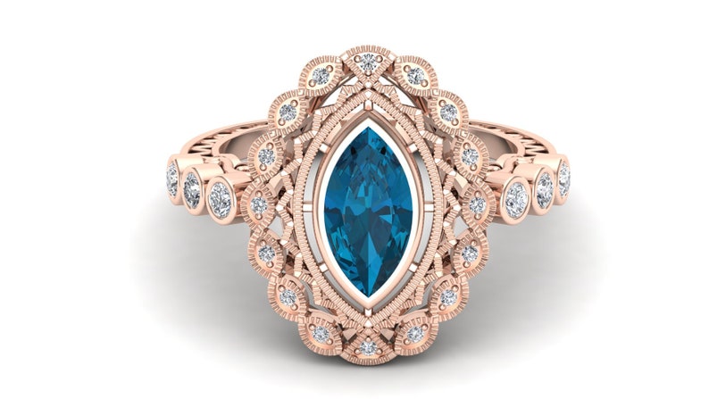 AAA Natural London Blue Topaz Engagement Bridal Ring For Her, Marquise Shape Stone Ring, Bridal Moissanite shops Ring, Gift For Wife Anniversary