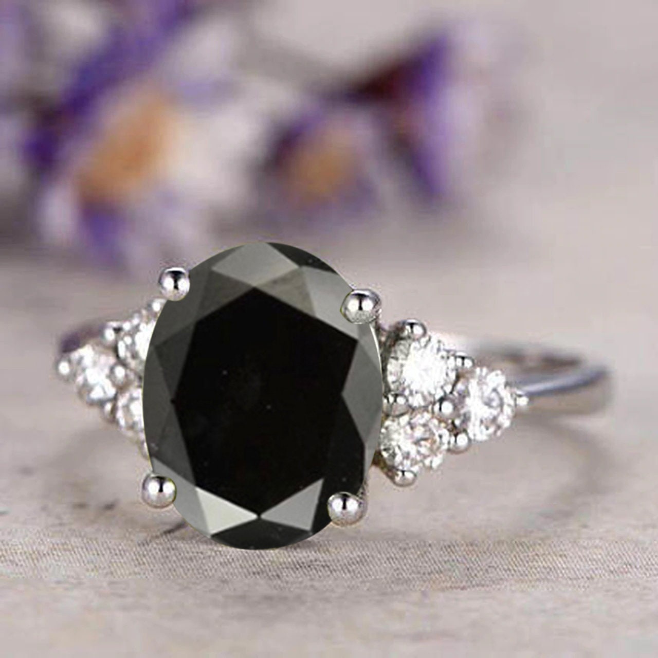 Oval 10x8 Natural Black Onyx Ring Women's Ring gorgeous | Etsy