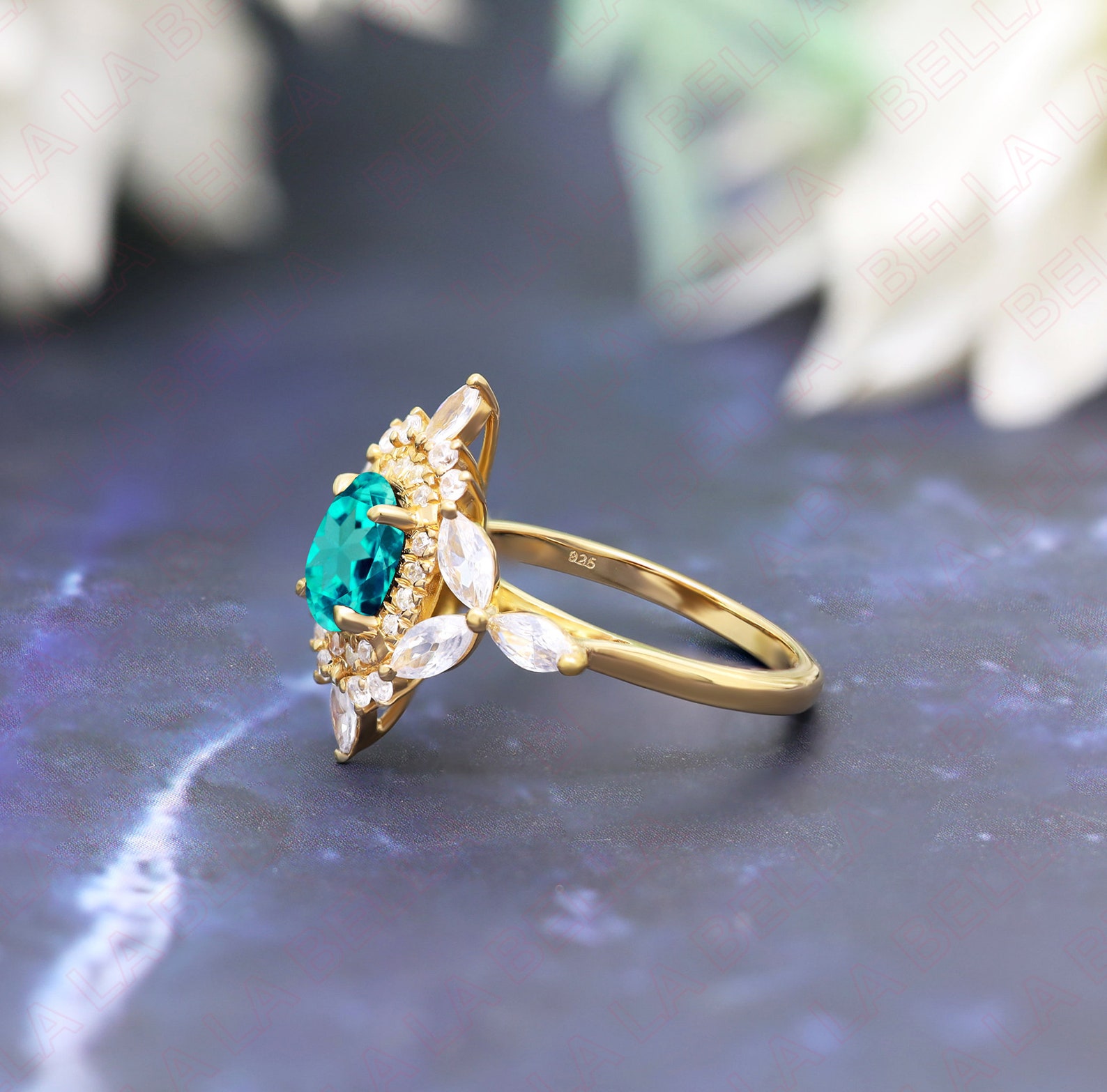 Lab Grown Paraiba Tourmaline Wedding Gold Ring, Tourmaline Moissanite Lab Grown Paraiba Tourmaline Wedding Gold Ring, Tourmaline Moissanite