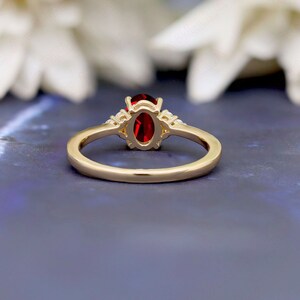 Unique Oval 7x5mm Natural Red Garnet Engagement Gold Ring, Gift For Her, Beautiful Gold Solitaire Ring,Diamond Gold Birthstone Ring For WIfe image 7