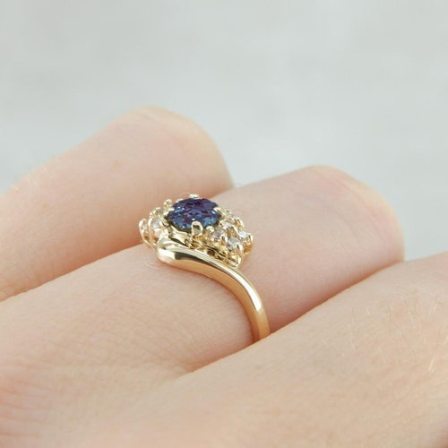 Round 5x5mm Alexandrite Engagement Ring, Gift For Her, June Birthstone Ring, Alexandrite Wedding shops Ring, Art deco Bridal Ring, Gift For Love