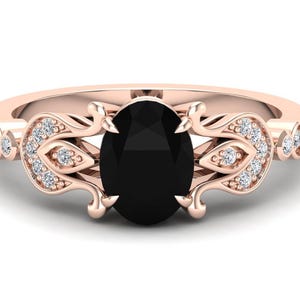 Black Onyx Engagement Wedding Bridal Ring, Vintage Art Deco Ring, Moissanite Ring, Art Deco Ring, Birthday Gift, Anniversary Gift