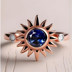 Runder blauer Saphir 925 Silber 14K Rose Gold überzogene Verlobung Hochzeit Ring Brautring Versprechensring Statement Ring Graduierung Geschenk