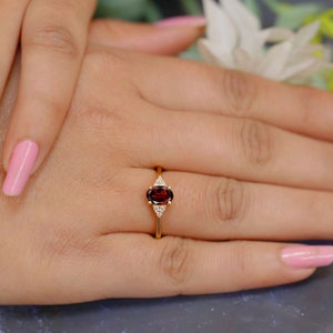 Unique Oval 7x5mm Natural Red Garnet Engagement Gold Ring, Gift For Her, Beautiful Gold Solitaire Ring,Diamond Gold Birthstone Ring For WIfe image 6
