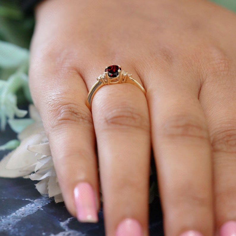 Unique Oval 7x5mm Natural Red Garnet Engagement Gold Ring, Gift For Her, Beautiful Gold Solitaire Ring,Diamond Gold Birthstone Ring For WIfe image 5