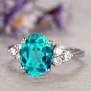 Oval 10x8 Lab Grown Paraiba Tourmaline Ring, Women's Ring, Beautiful Engagement Ring For Her, Solitiare Ring, Gift For Wife, Promise Ring