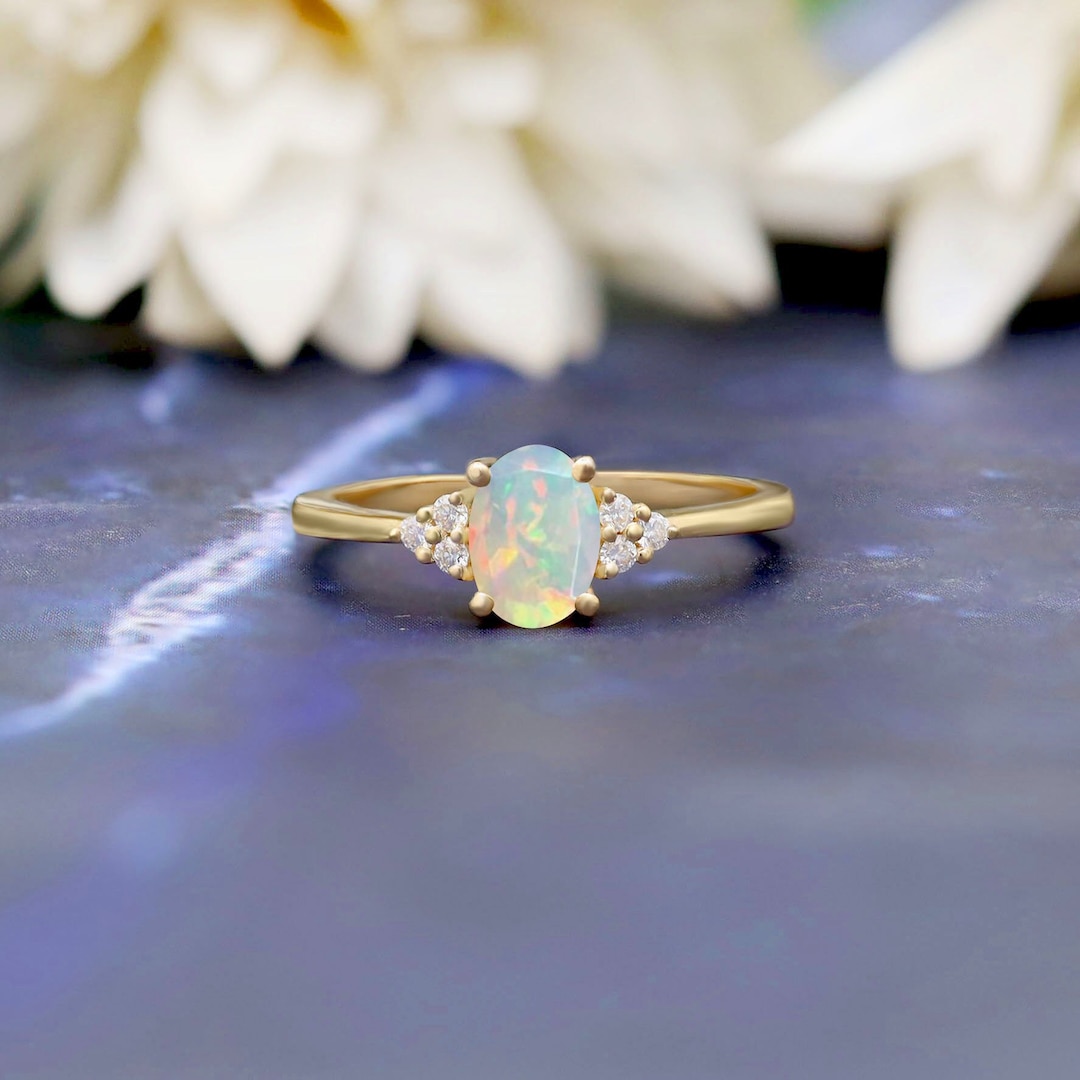 Natural Opal Ring 14k Gold Ring |october Birthstone Ring