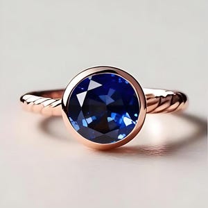 Runder Blauer Saphir Edelstein Verlobung Hochzeit Brautring 14K Rose Gold 925 Silber Ring Solitär Ring Versprechensring Geburtstagsgeschenk